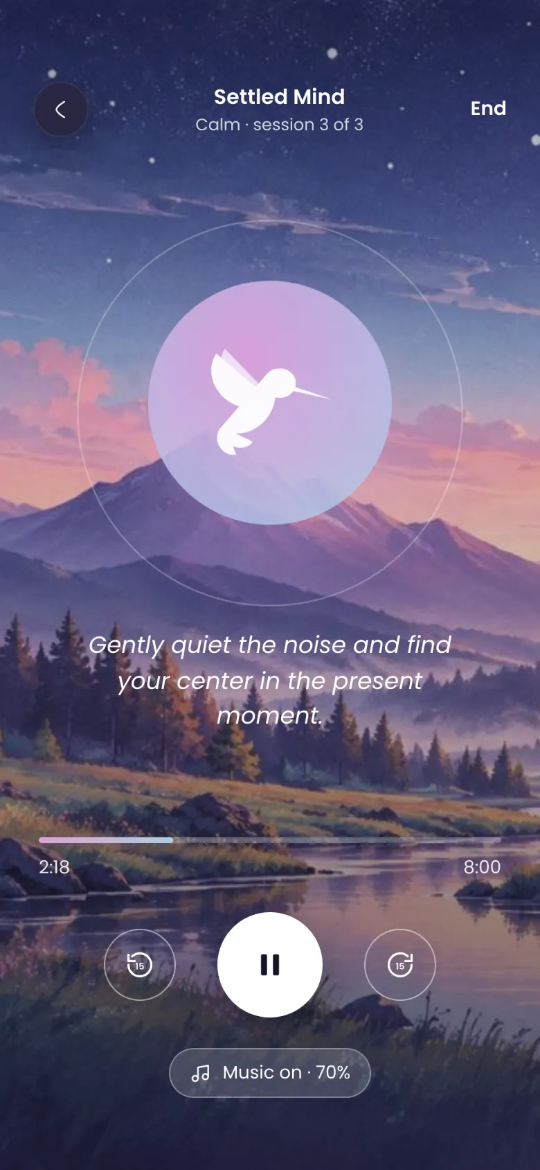 Settled Mind playing: Gently quiet the noise and find your center in the present moment.