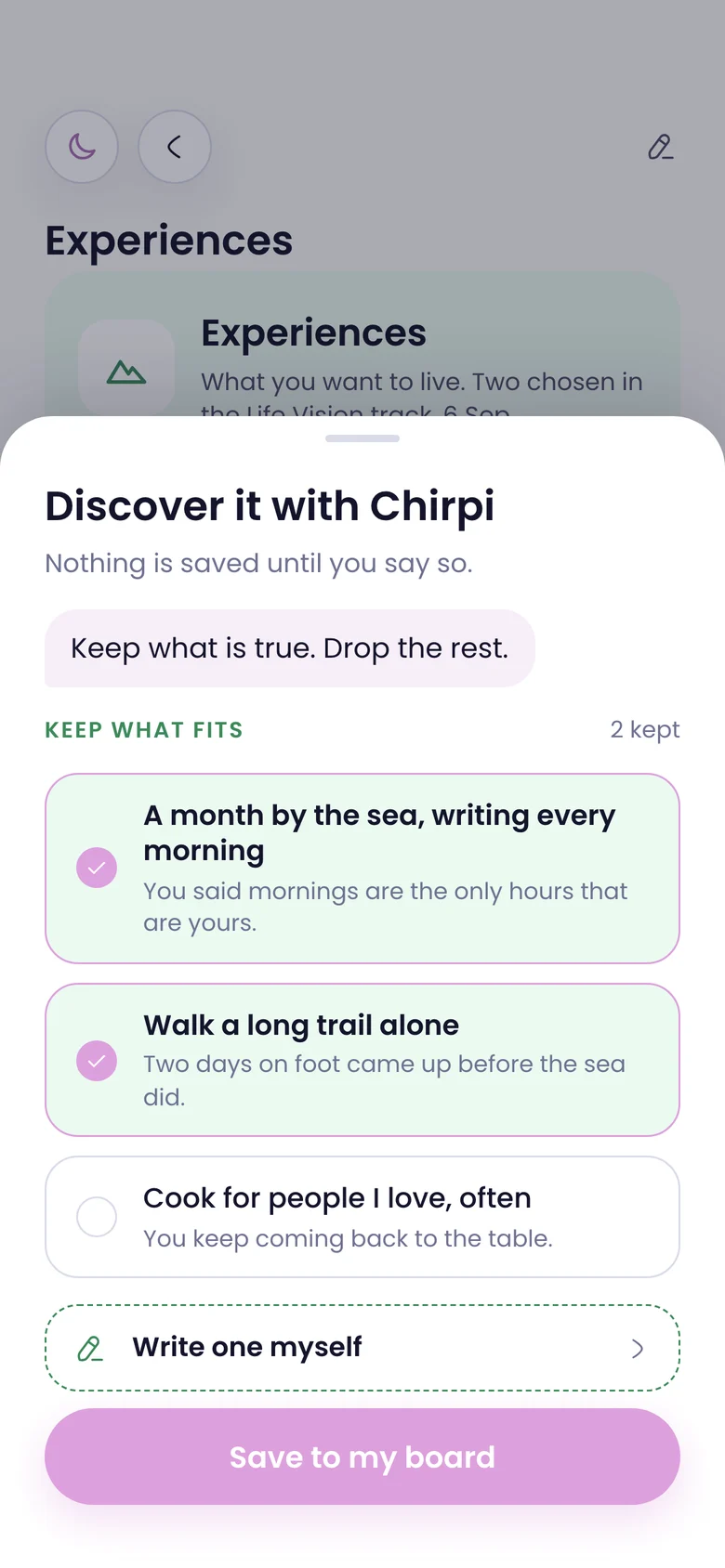Discover it with Chirpi: keep what fits.